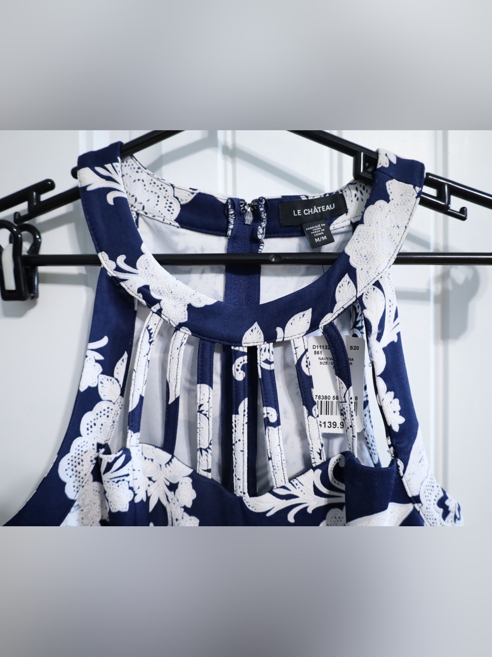 Le Château Navy White Floral Fit & Flare Halter Dress Medium - Picture 5 of 11